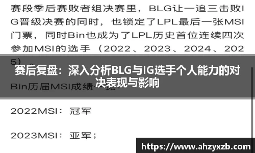 赛后复盘：深入分析BLG与IG选手个人能力的对决表现与影响